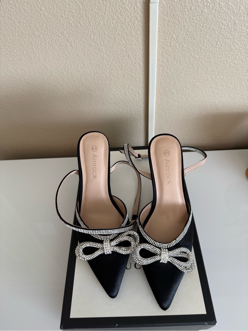 Black Heels with Rhinestone Bow
